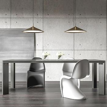VITRA PANTON现代餐桌椅组合 潘顿椅 小吊灯 装饰画 极简餐桌